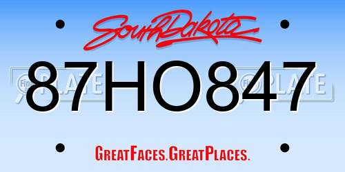 87HO847 South Dakota License Plate