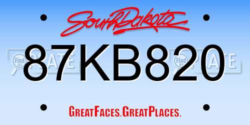 87KB820 South Dakota License Plate