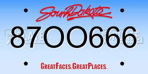 87OO666 South Dakota License Plate
