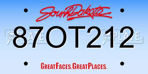 87OT212 South Dakota License Plate