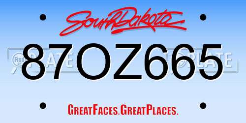 87OZ665 South Dakota License Plate