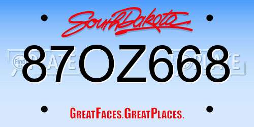 87OZ668 South Dakota License Plate
