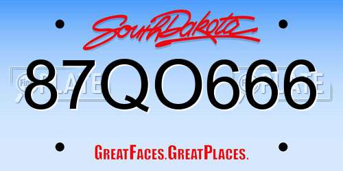 87QO666 South Dakota License Plate