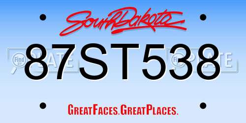 87ST538 South Dakota License Plate