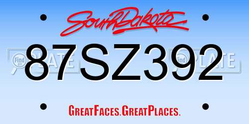 87SZ392 South Dakota License Plate