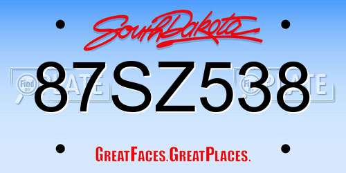 87SZ538 South Dakota License Plate