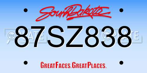 87SZ838 South Dakota License Plate