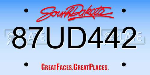 87UD442 South Dakota License Plate