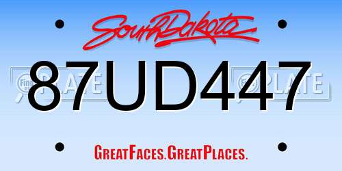 87UD447 South Dakota License Plate