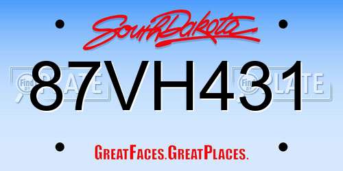 87VH431 South Dakota License Plate