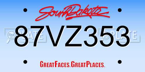 87VZ353 South Dakota License Plate