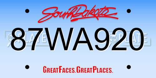 87WA920 South Dakota License Plate