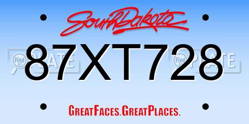 87XT728 South Dakota License Plate