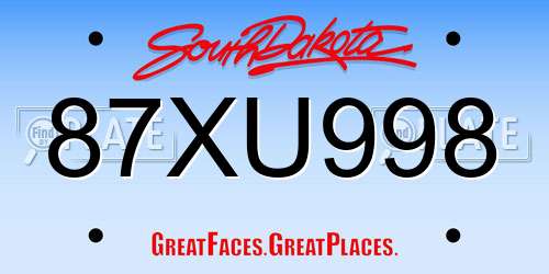 87XU998 South Dakota License Plate