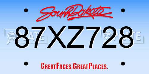 87XZ728 South Dakota License Plate