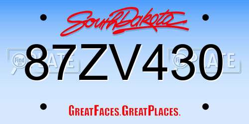87ZV430 South Dakota License Plate