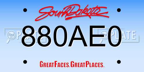 880AE0 South Dakota License Plate