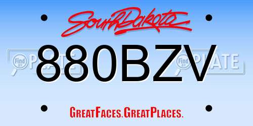 880BZV South Dakota License Plate