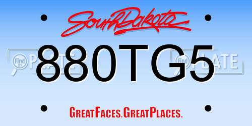 880TG5 South Dakota License Plate