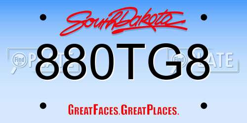 880TG8 South Dakota License Plate