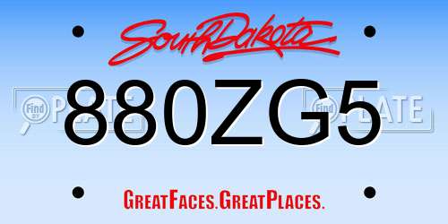 880ZG5 South Dakota License Plate