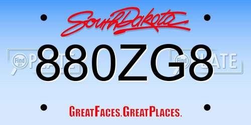 880ZG8 South Dakota License Plate