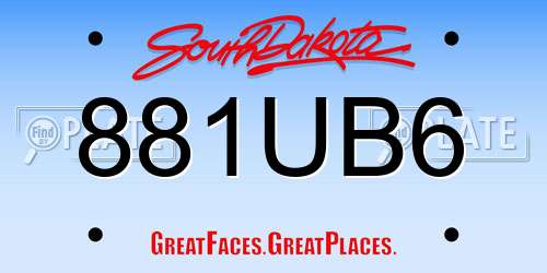 881UB6 South Dakota License Plate