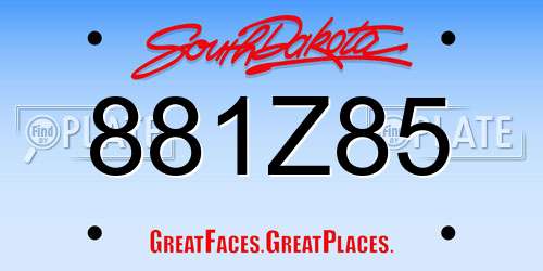 881Z85 South Dakota License Plate