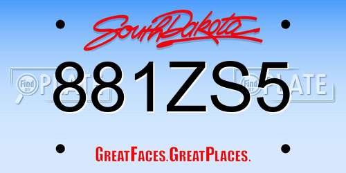 881ZS5 South Dakota License Plate