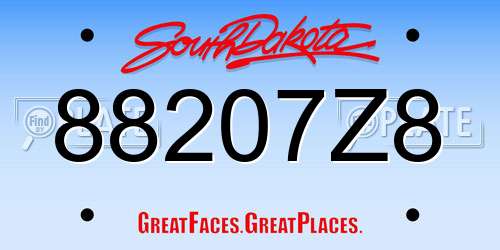 88207Z8 South Dakota License Plate