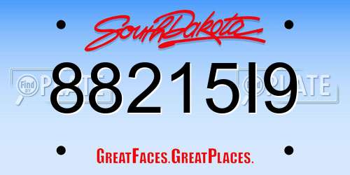 88215I9 South Dakota License Plate