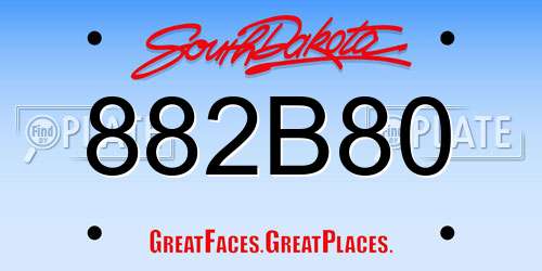 882B80 South Dakota License Plate