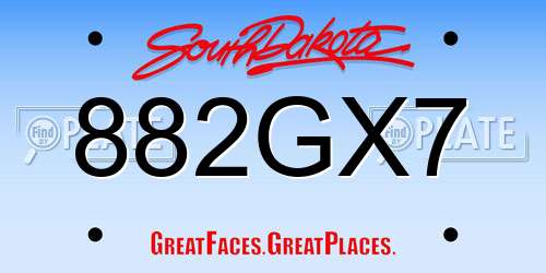 882GX7 South Dakota License Plate
