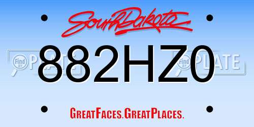 882HZ0 South Dakota License Plate