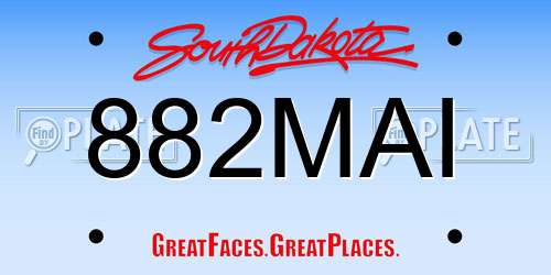 882MAI South Dakota License Plate