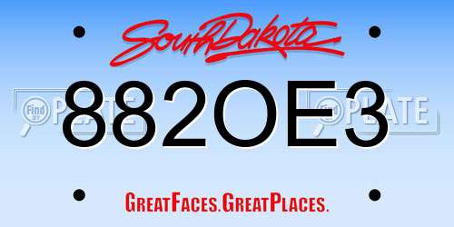 882OE3 South Dakota License Plate