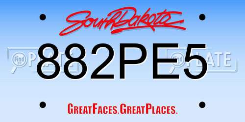 882PE5 South Dakota License Plate