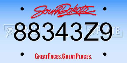 88343Z9 South Dakota License Plate