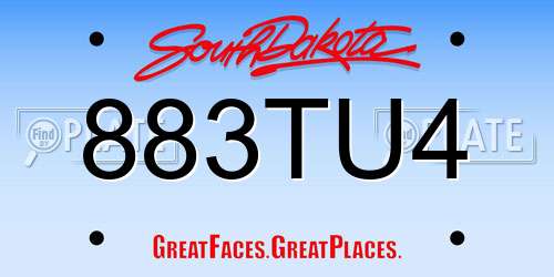 883TU4 South Dakota License Plate