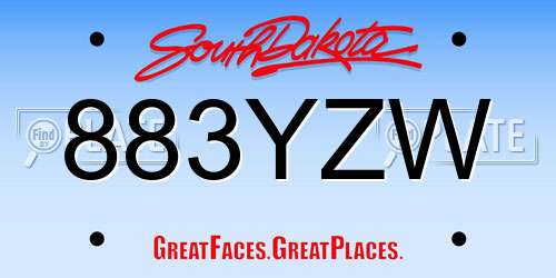 883YZW South Dakota License Plate