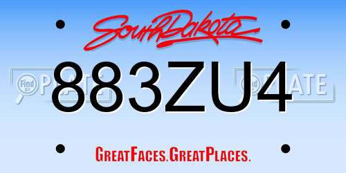 883ZU4 South Dakota License Plate