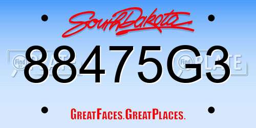 88475G3 South Dakota License Plate