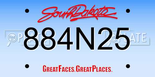884N25 South Dakota License Plate