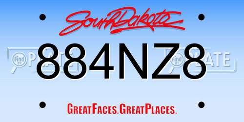 884NZ8 South Dakota License Plate