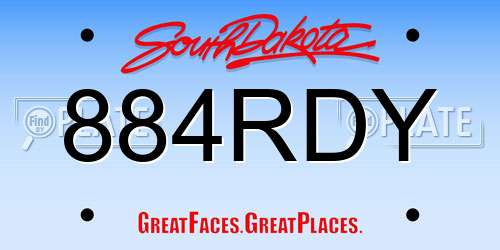 884RDY South Dakota License Plate