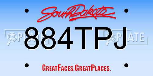 884TPJ South Dakota License Plate