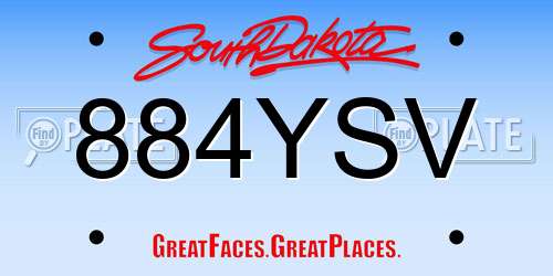 884YSV South Dakota License Plate