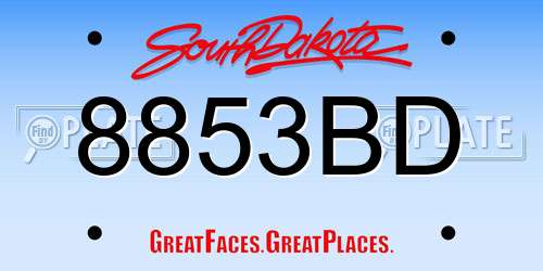 8853BD South Dakota License Plate