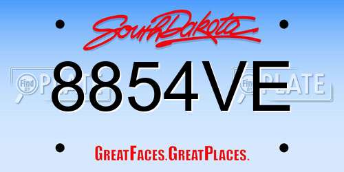 8854VE South Dakota License Plate