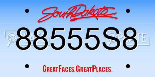 88555S8 South Dakota License Plate